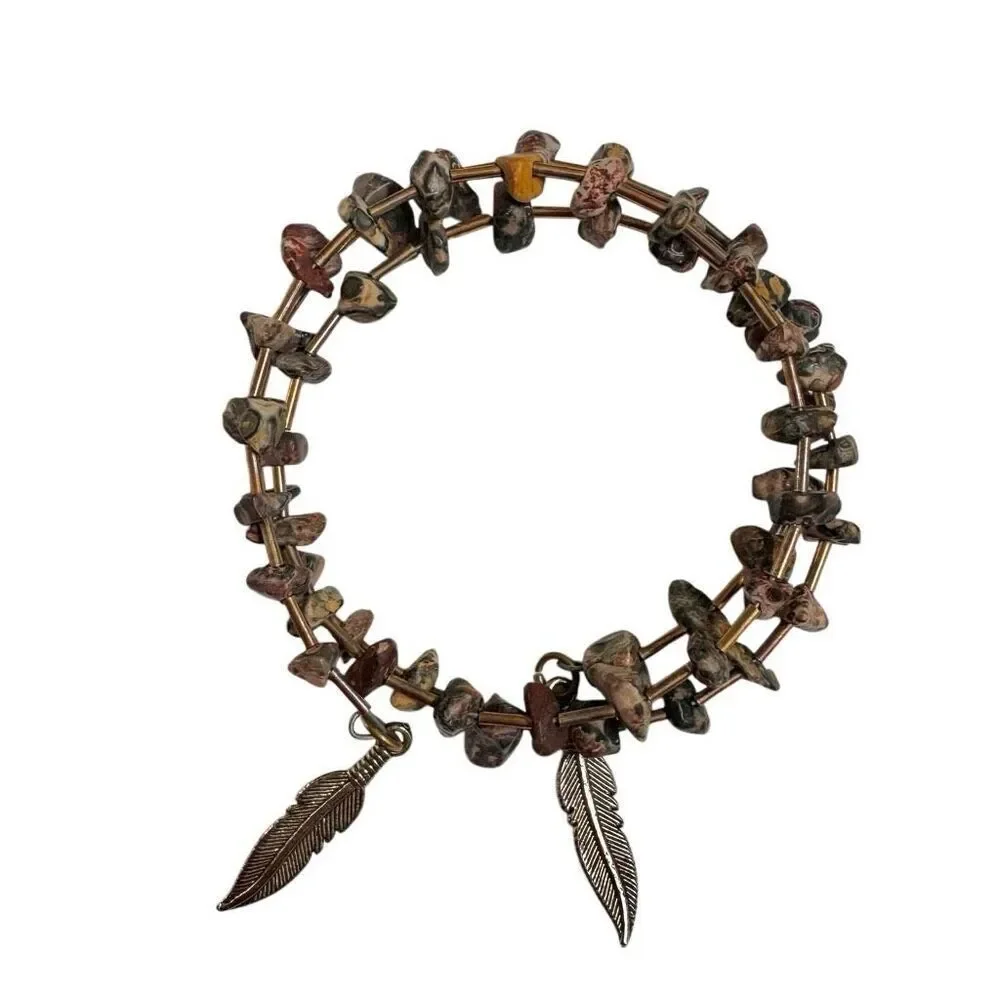 Leopard skin Jasper wrap around leaf charm bracelet